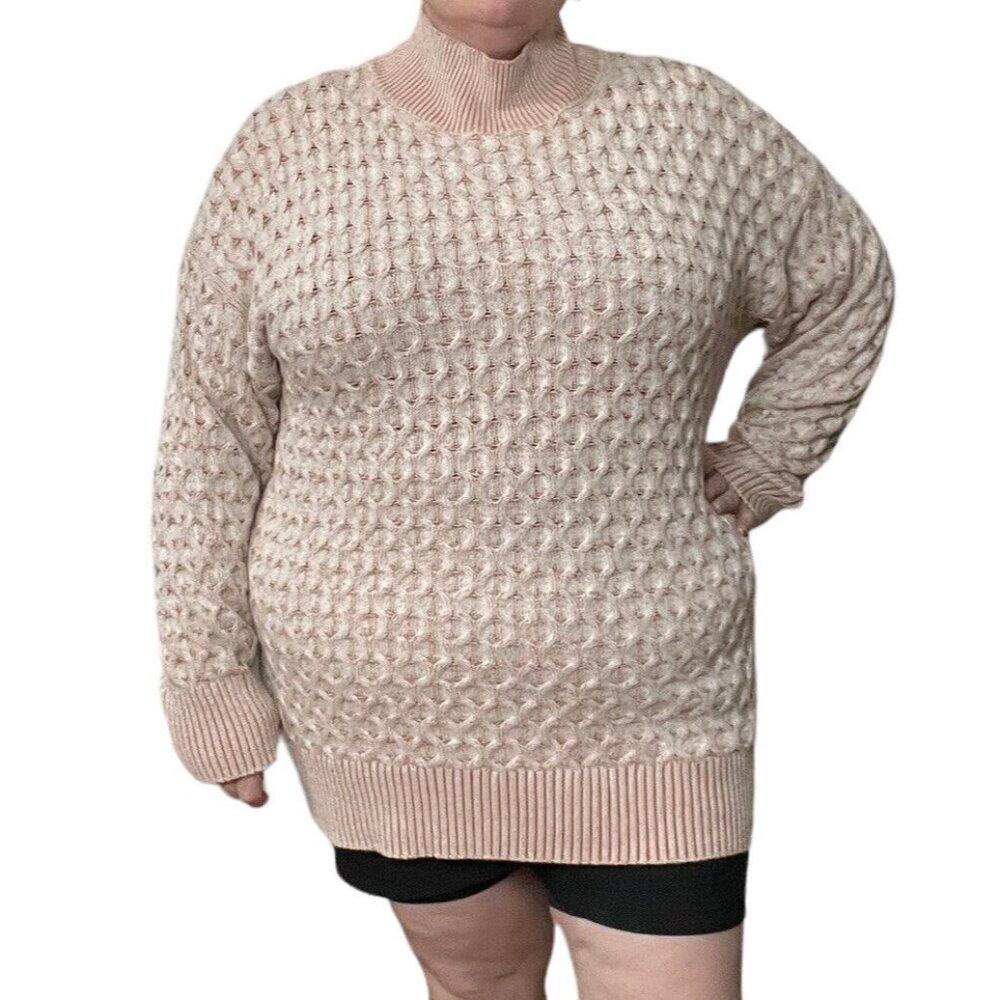 Knox Rose Sweater Womens Size XXL Peach Oversized Mock Neck Cozy Soft Jumper